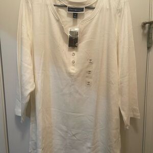 Karen Scott Cream Long Sleeve Henley Shirt